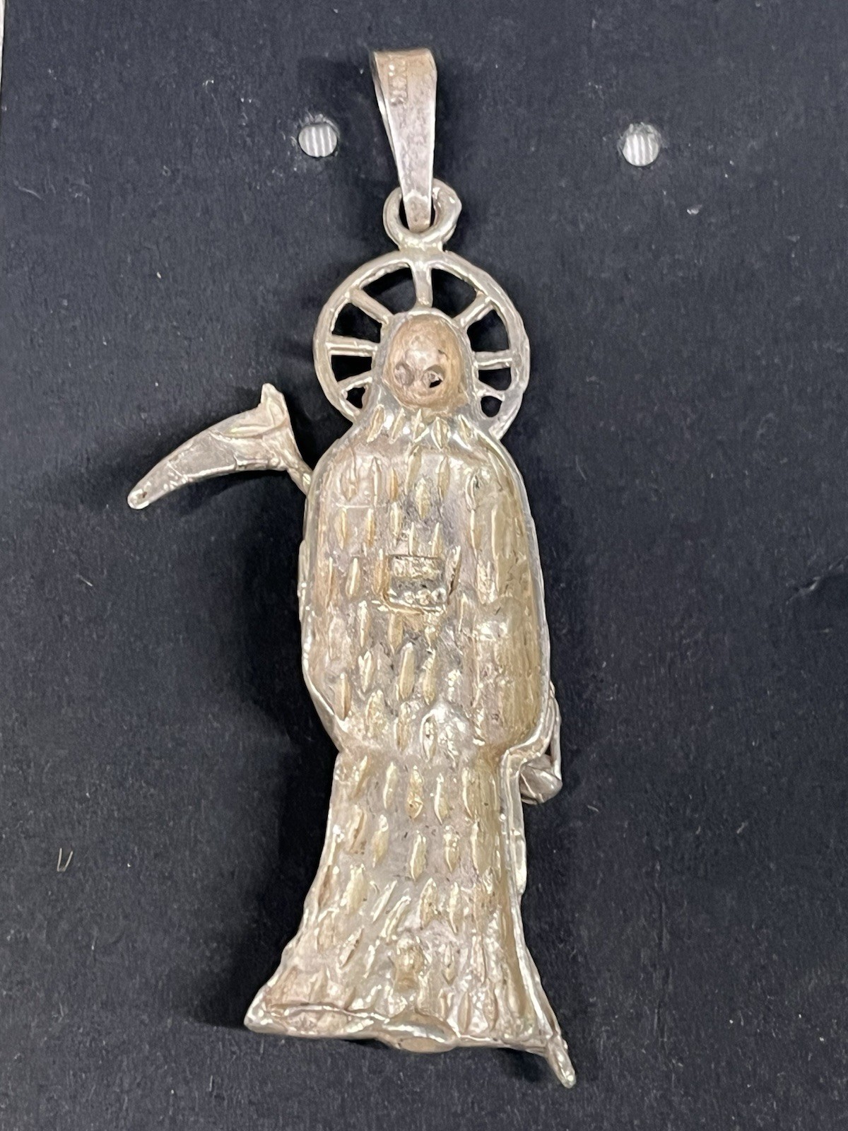 VTG 925 sterling silver Santa Muerte Grim Reaper large pendant 2.5”