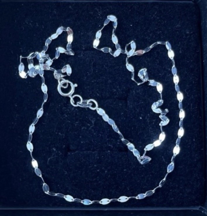 14K Solid WG White Gold Mirror Link Chain Necklace Choker 16″ Sparkle