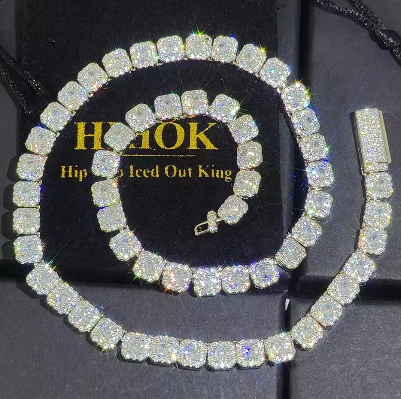 VVS1 Moissanite Sterling Sliver Iced Out Luxury Tennis Chain 22 inch