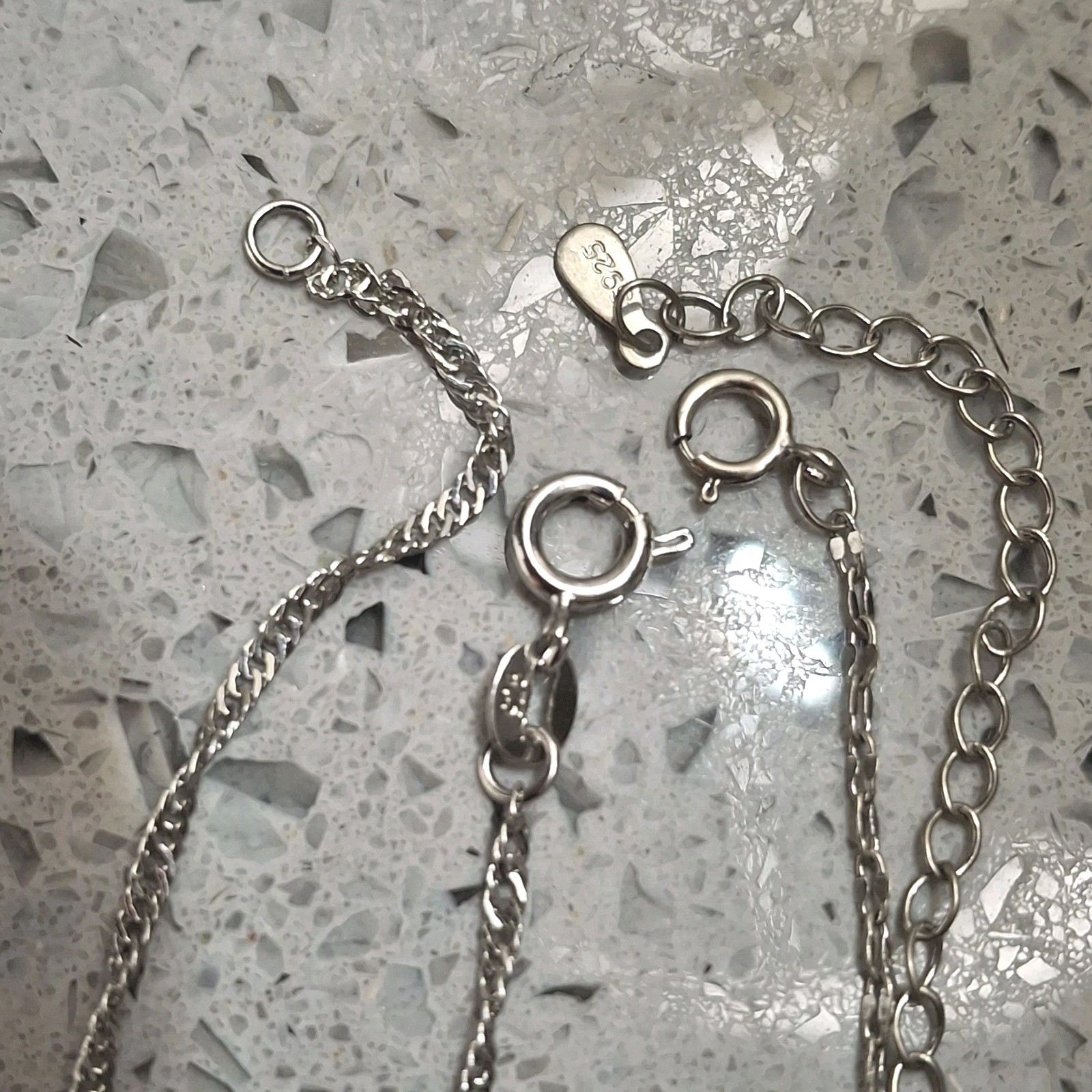 Lot Vintage Y2K Necklaces .925 Sterling Silver Crystals 16-20″ Adjusts Layered 4