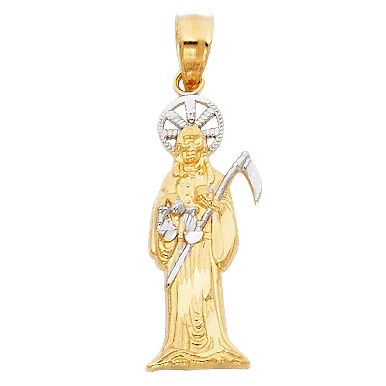 14K Solid Gold 1 inch Grim Reaper, Holy Death, 14k Angel of Death Pendant- PT098