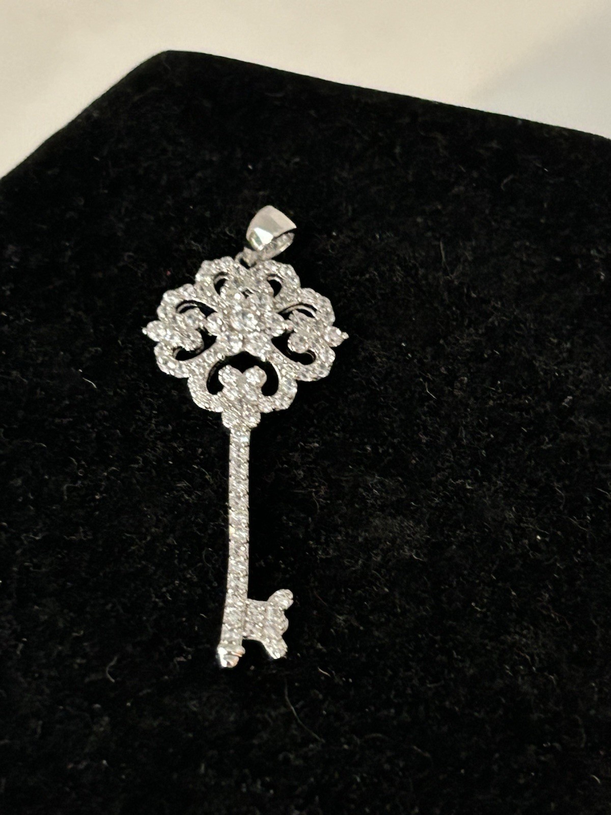 Beautiful Micro Pave Round CZ Flower Key Pendant 925 Sterling Silver – No Chain