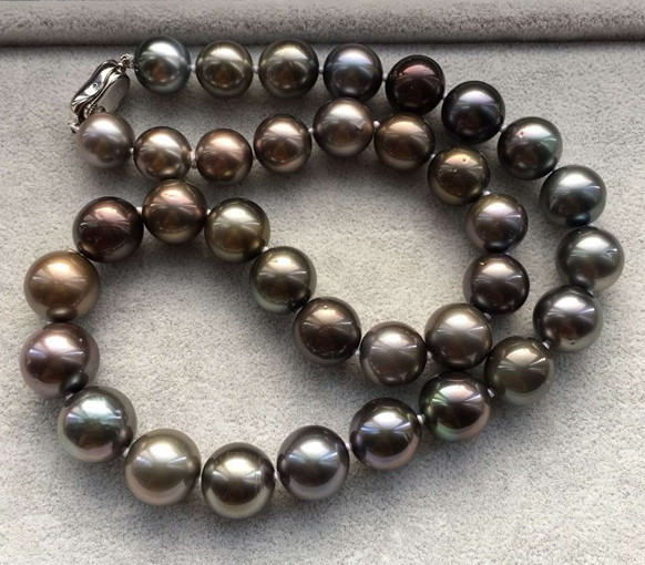 HUGE 18″12-14MM NATURAL TAHITIAN SOUTH SEA GENUINE BLACK GRAYISH PEARL NECKLACE