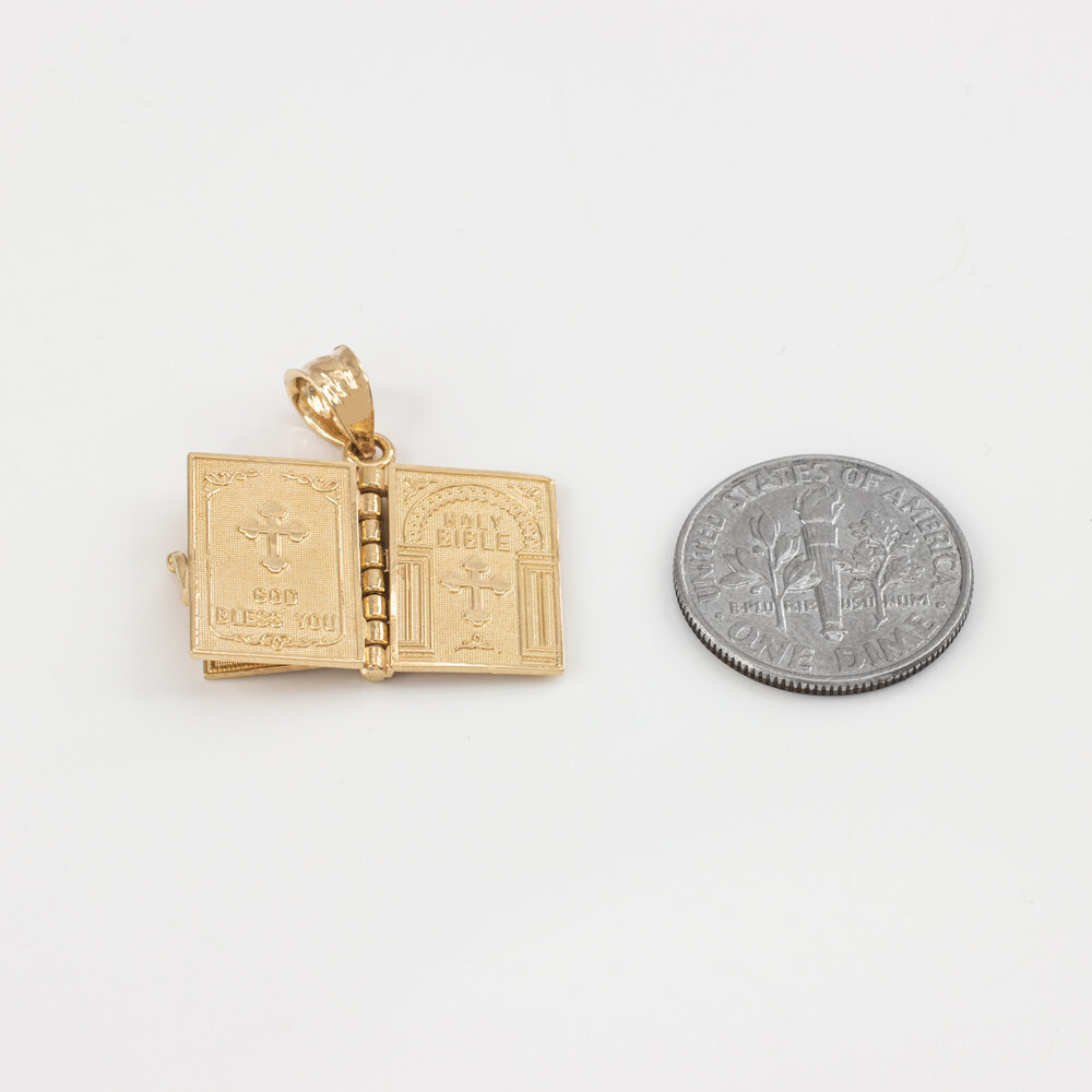Gold 3D English Bible Pendant Necklace (Available in Yellow/Rose/White Gold)