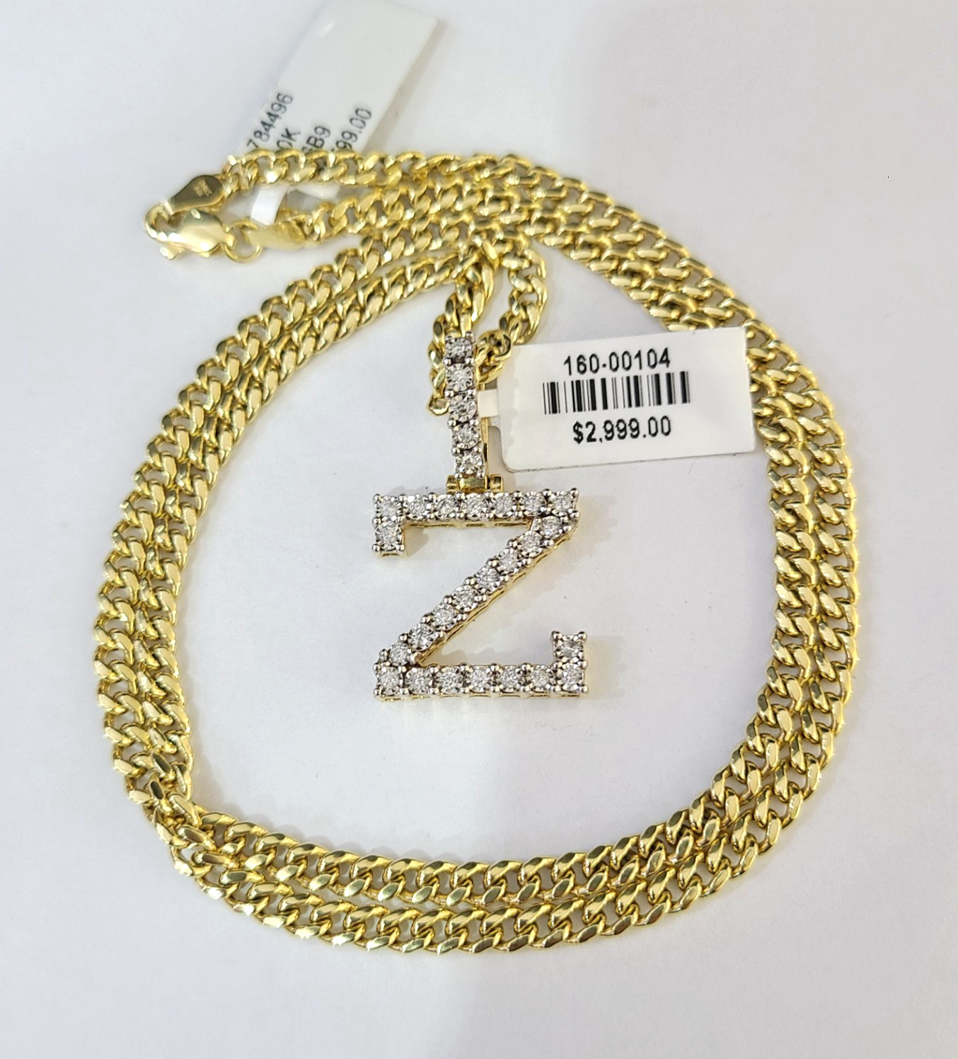10K Gold Miami Cuban Chain Z Diamond Initial 20″-28″ 3mm Pendant Necklace SET