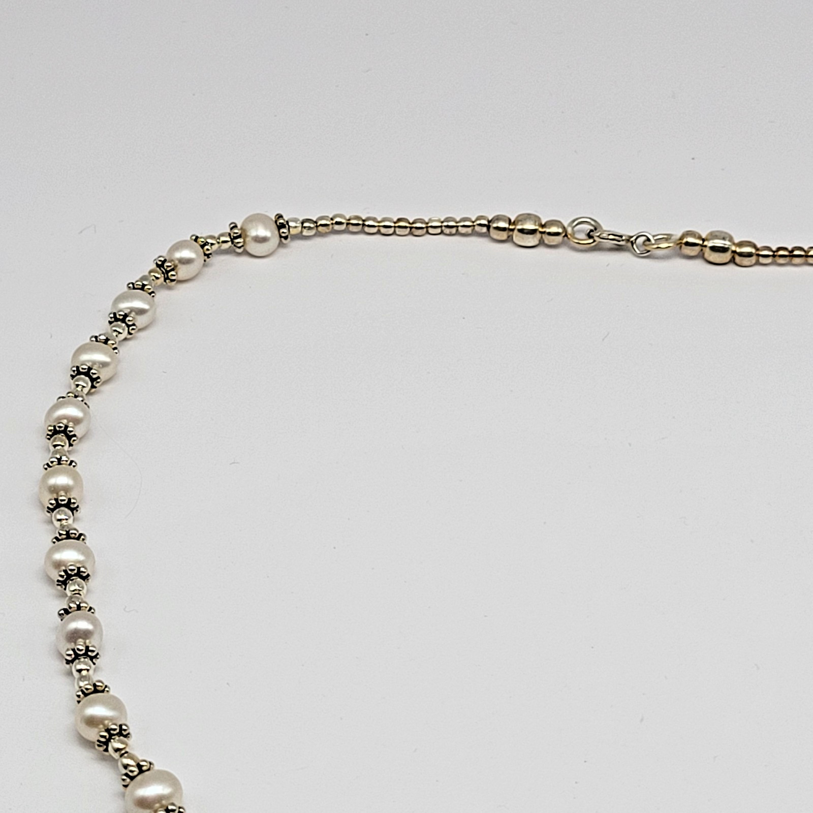 Sterling Silver 5mm Cultured Freshwater Pearl Bali Bead Station Necklace ~ 16″
