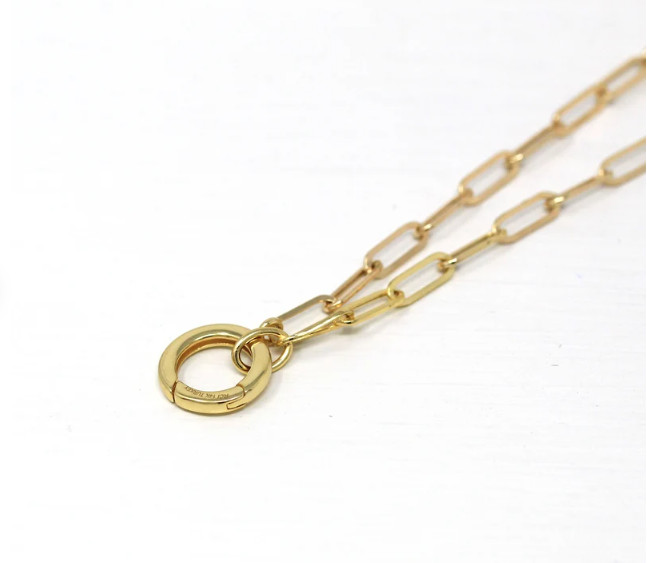 14k Yellow Gold Charm Clasp PAPERCLIP Link Chain Necklace 18 Inch 4 grams 3.2MM