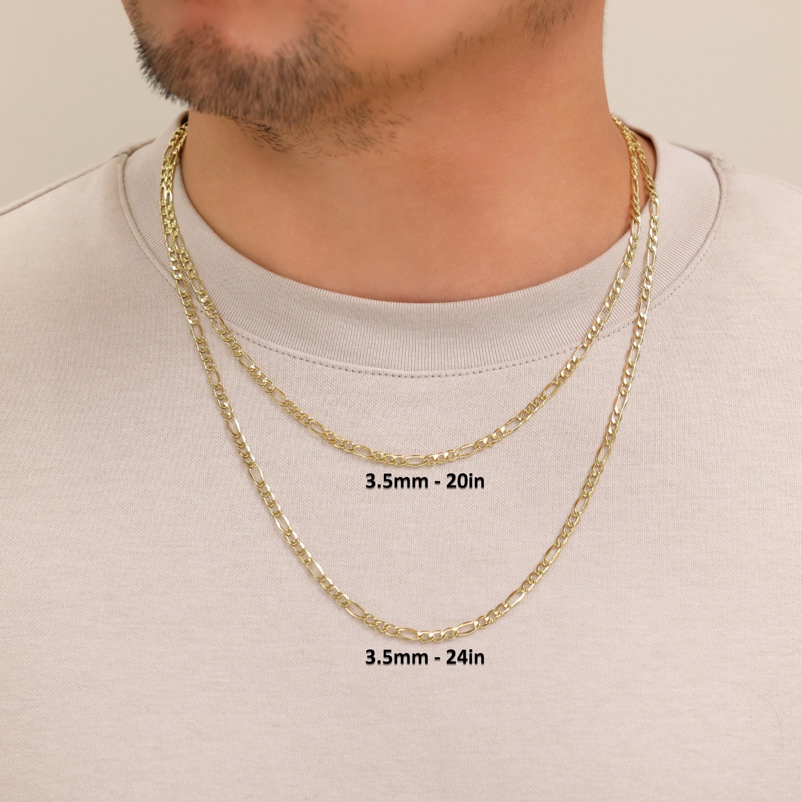 10K Yellow Gold 3.5mm Figaro Italian Chain Link Necklace Mens Women 16″-30″