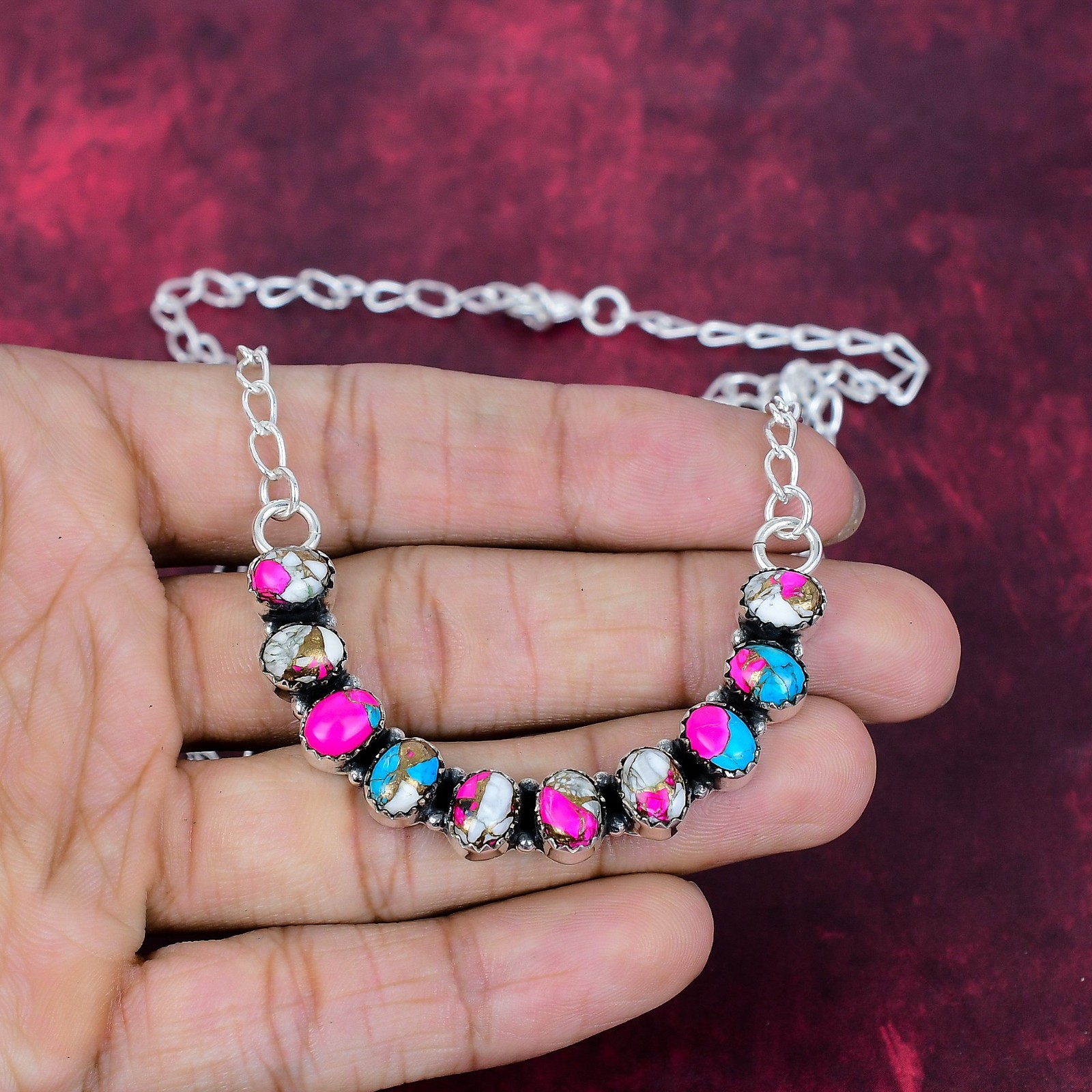 Cotton Candy Turquoise Gemstone Handmade Necklace 925 Sterling Silver Jewelry