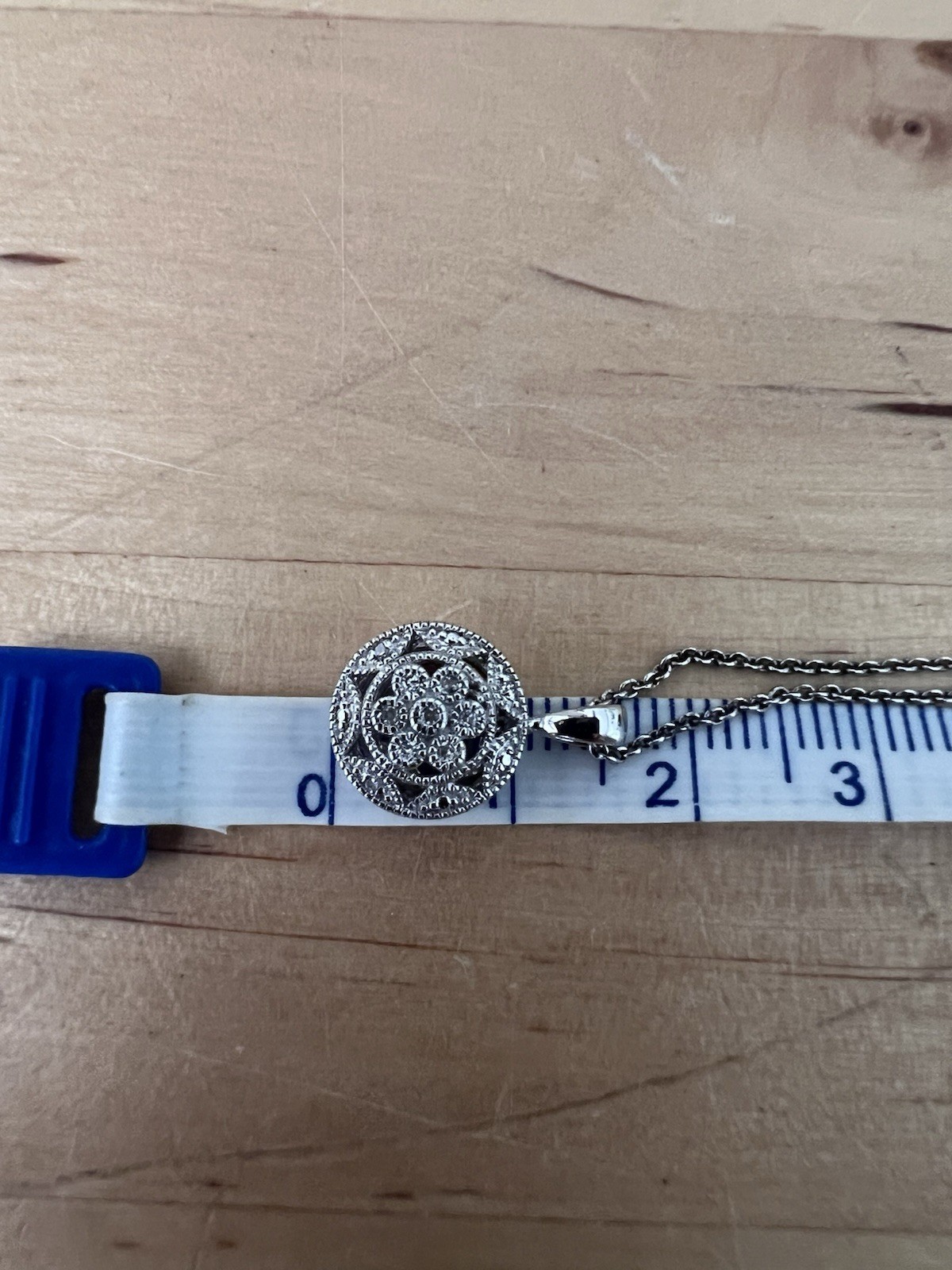 Sterling Silver Diamond Necklace Round Pendant .925 Flower Filigree $200 Retail