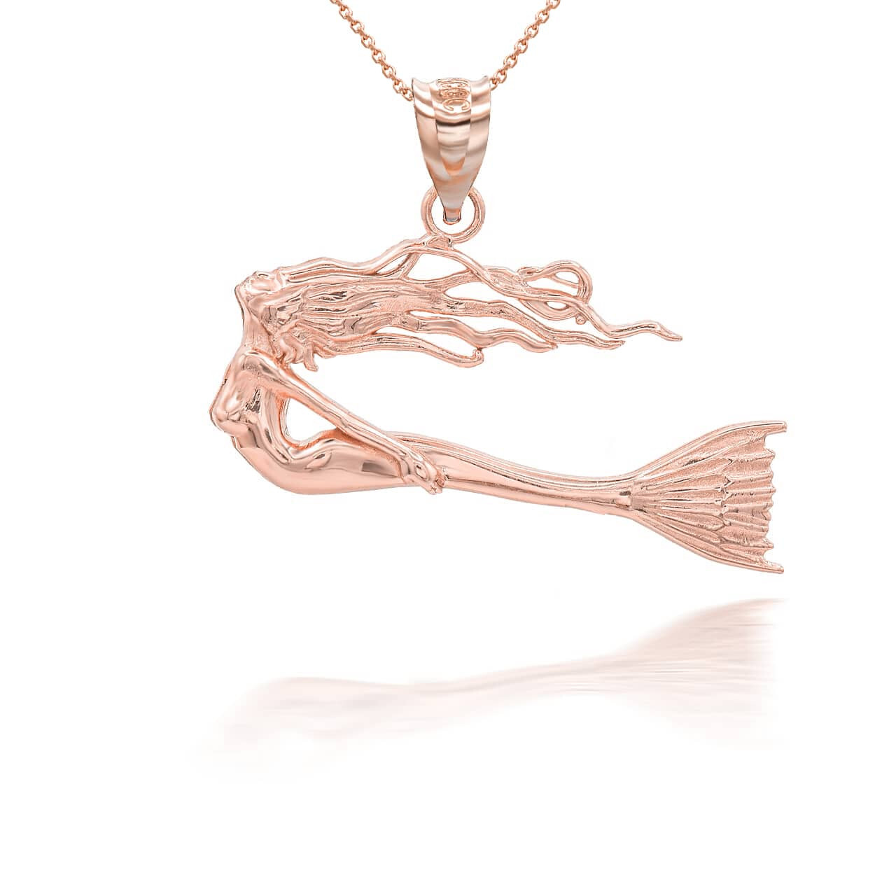 Gold Swimming Mermaid Pendant Necklace ( Available In Yellow/Rose/White)