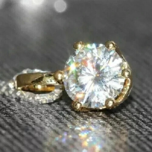 3Ct Round Cut Real Moissanite Solitaire Pendant 14K Gold Finish Free Chain
