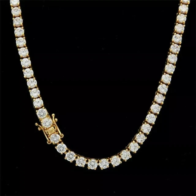 15Ct Round Cut Lab Created Diamond Tennis Necklace 14k Yellow Gold Over