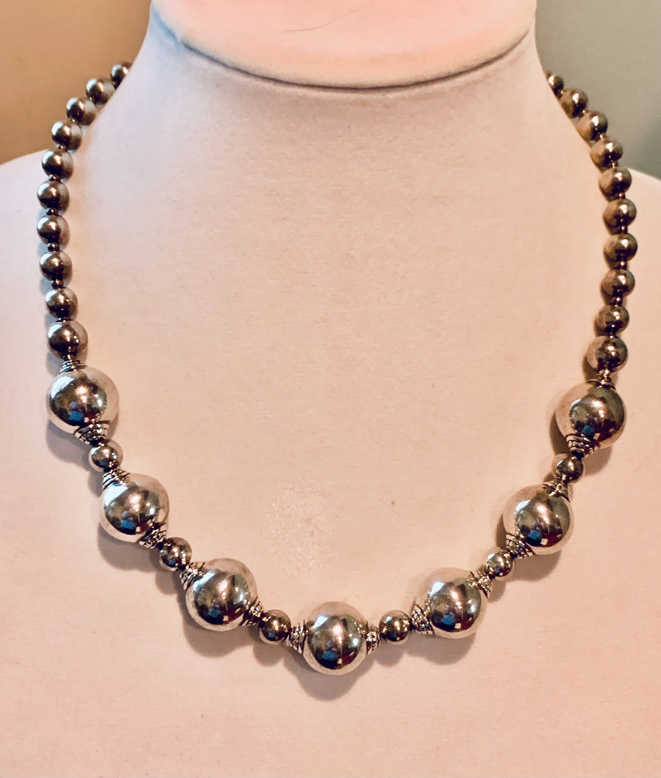 Milor Italy Sterling Silver 925 Beaded Ball Necklace 18-20”