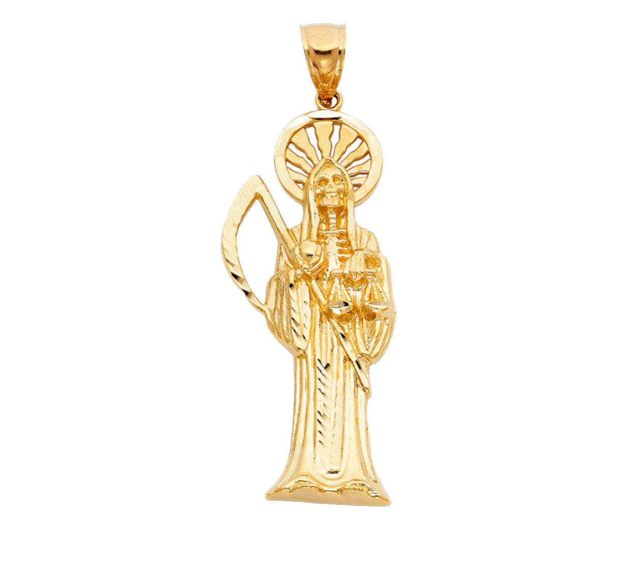 14K SOLID Gold Santa Muerte, 2.75 inches Grim Reaper Pendant, 14k Gold – PT1156
