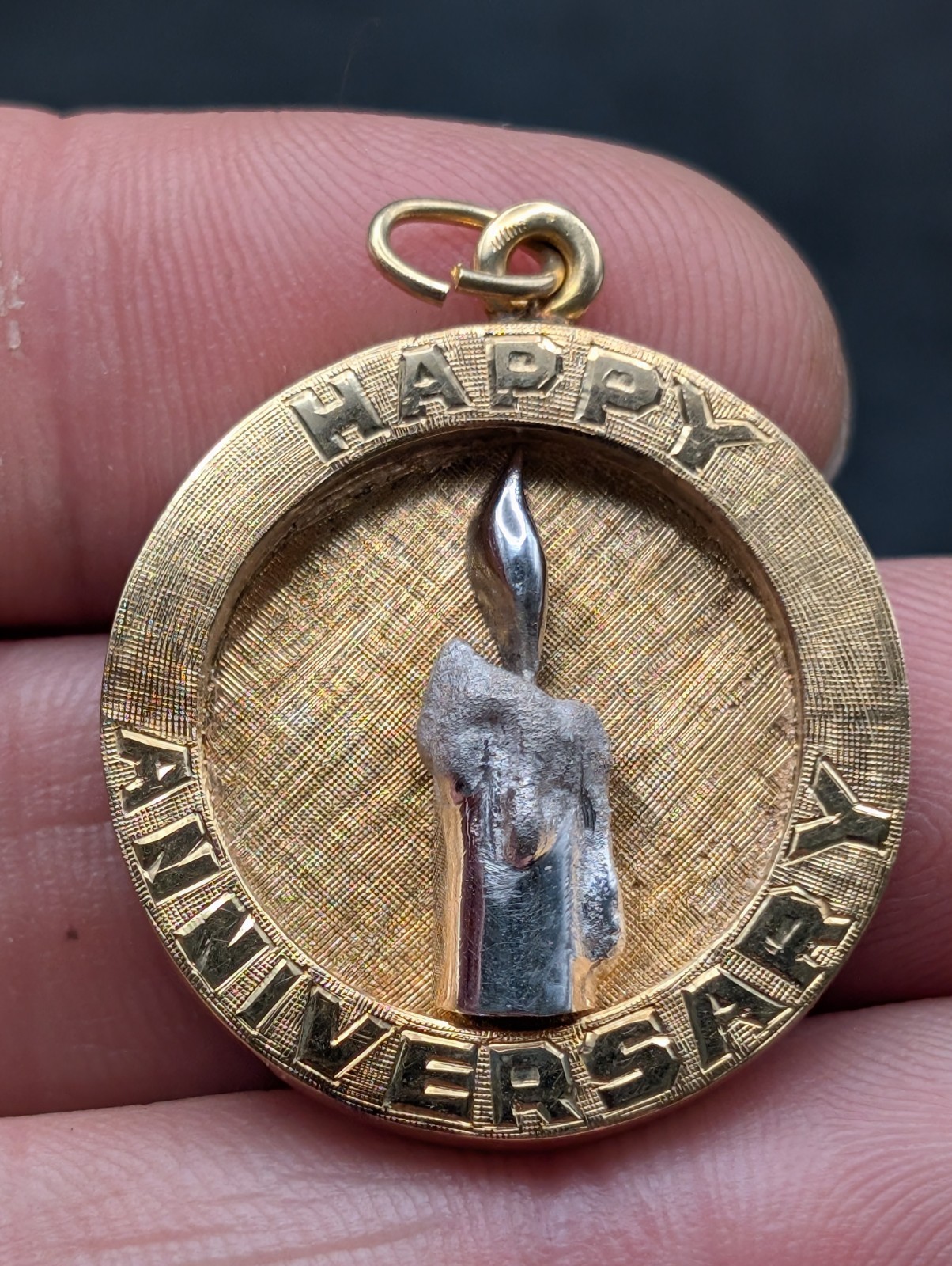 🔥 VINTAGE 14K WHITE & YELLOW GOLD “HAPPY ANNIVERSARY” PENDANT 8 GRAMS