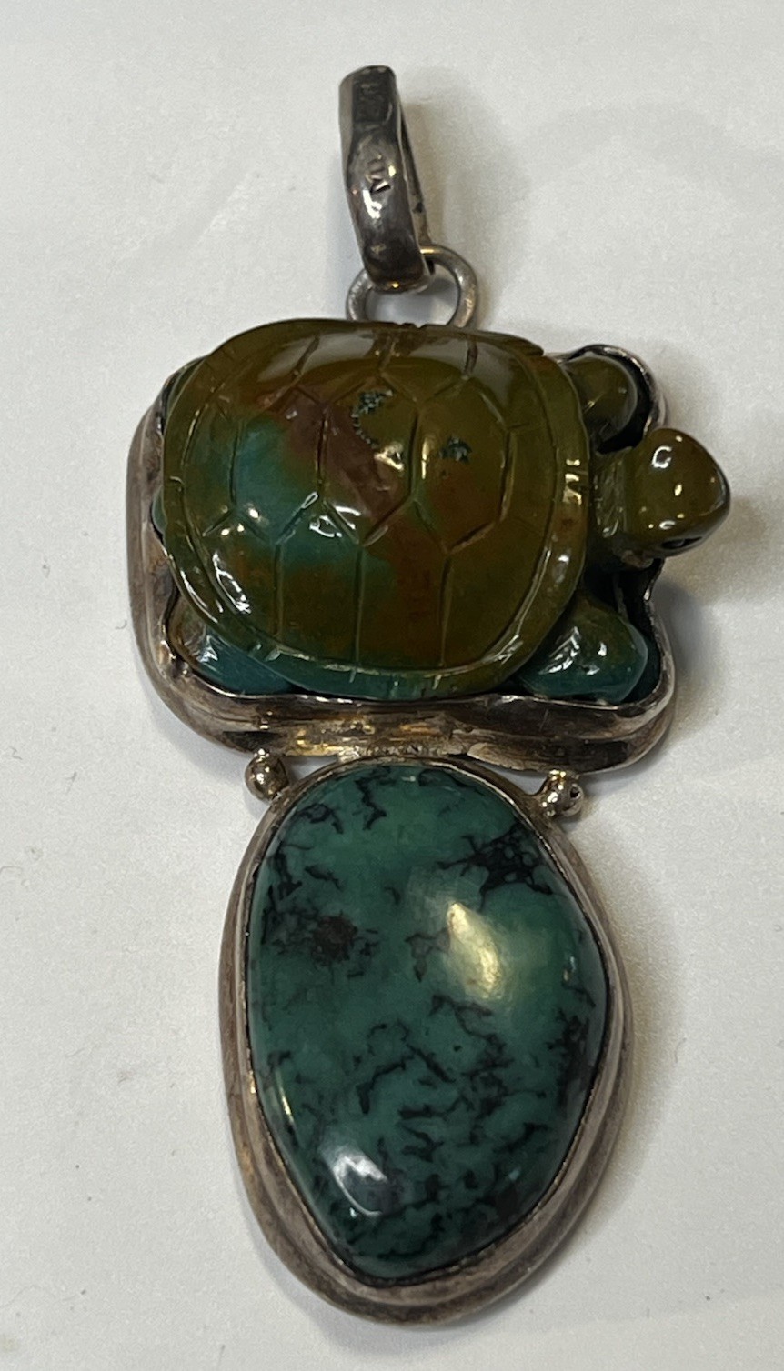 Sterling Silver 925 Turquoise Turtle Pendant History Unknown Acid Tested Rock ID