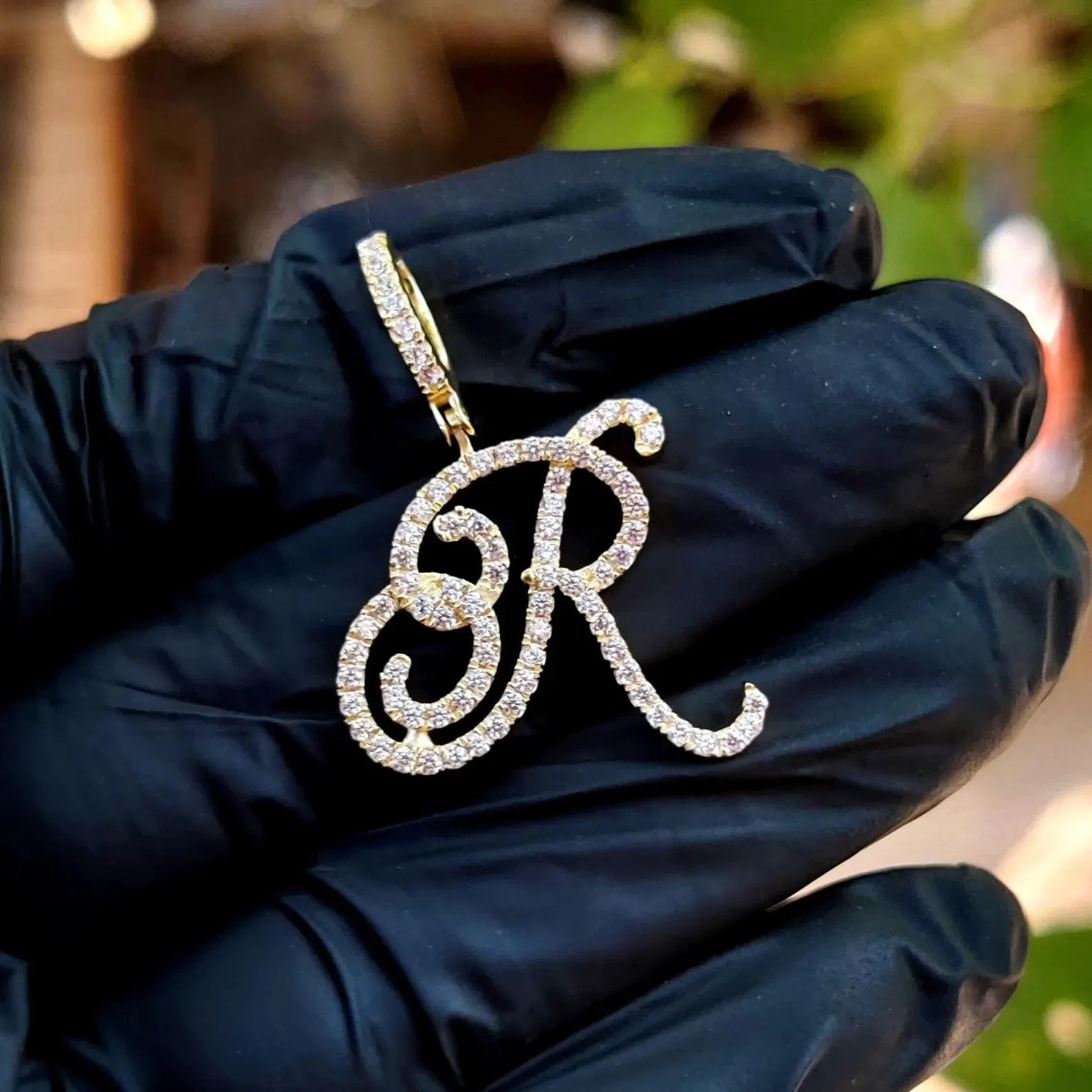 3Ct Round Lab-Created Diamond Initial “R” Letter Pendant 14K Yellow Gold Plated
