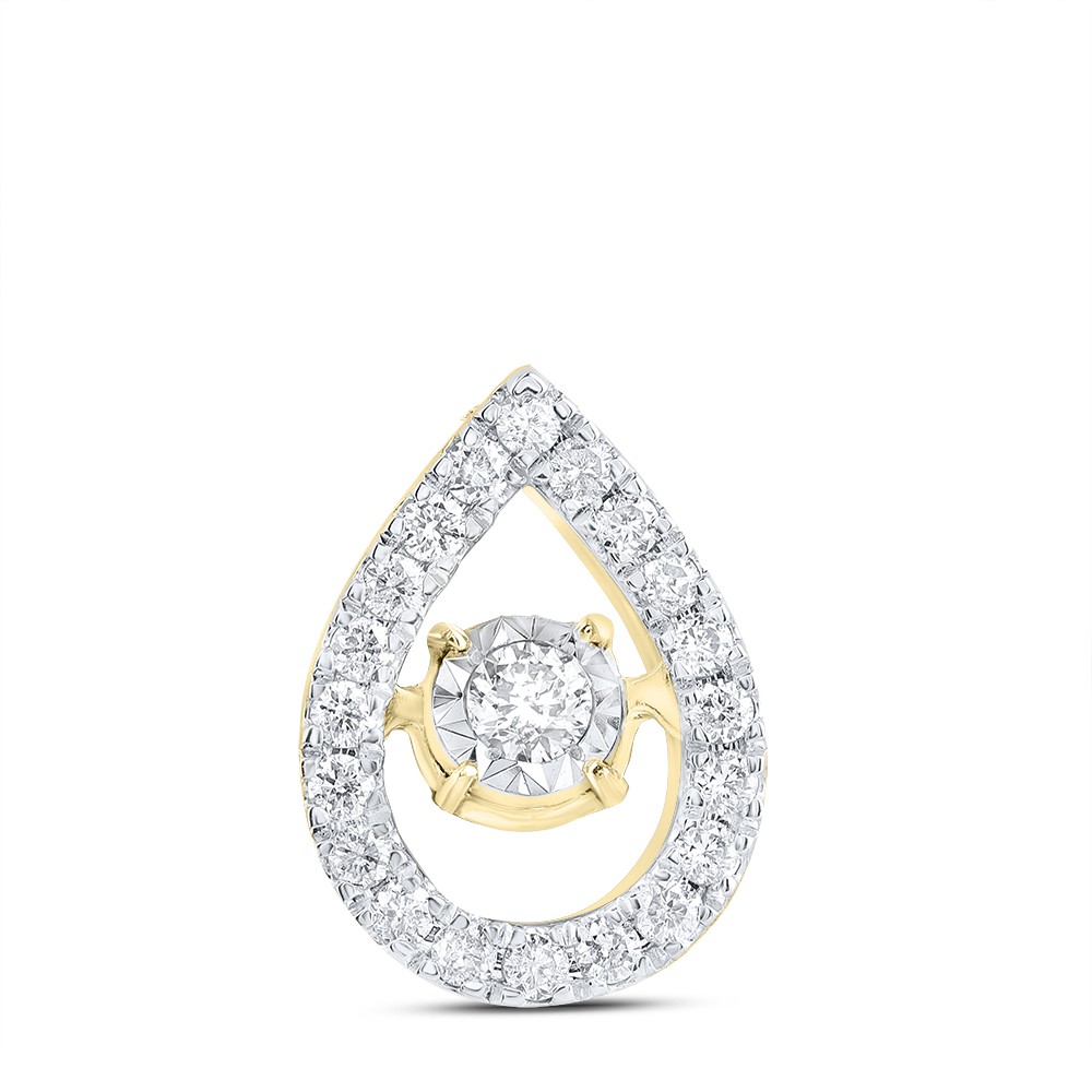 0.16 Ctw Natural Diamond Teardrop Center Pendant 10k Yellow Gold