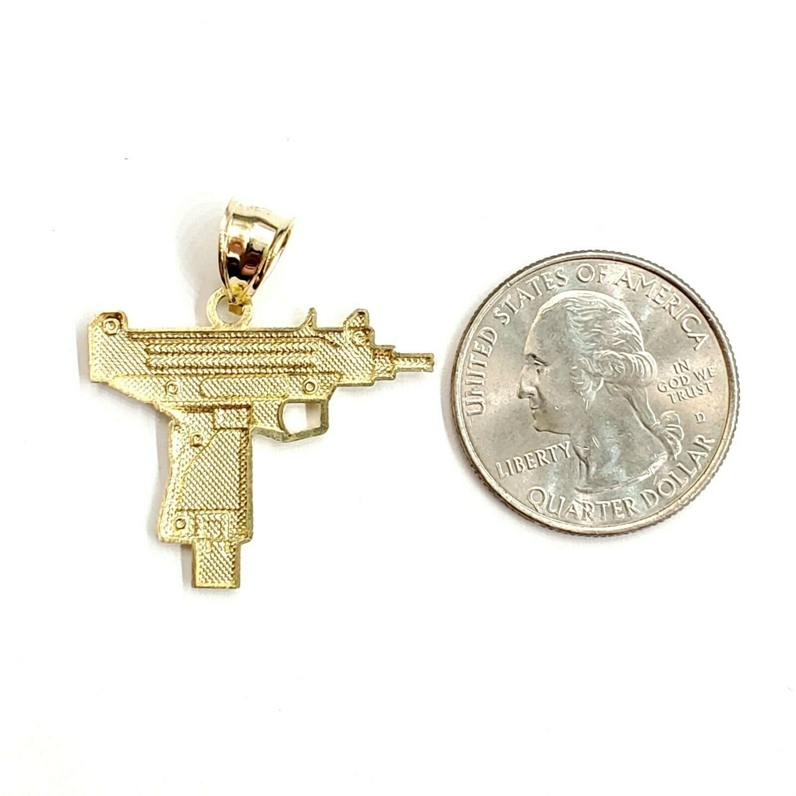 10k yellow Gold solid Uzi machine gun Pendant charm gift male fine jewelry 2.2g