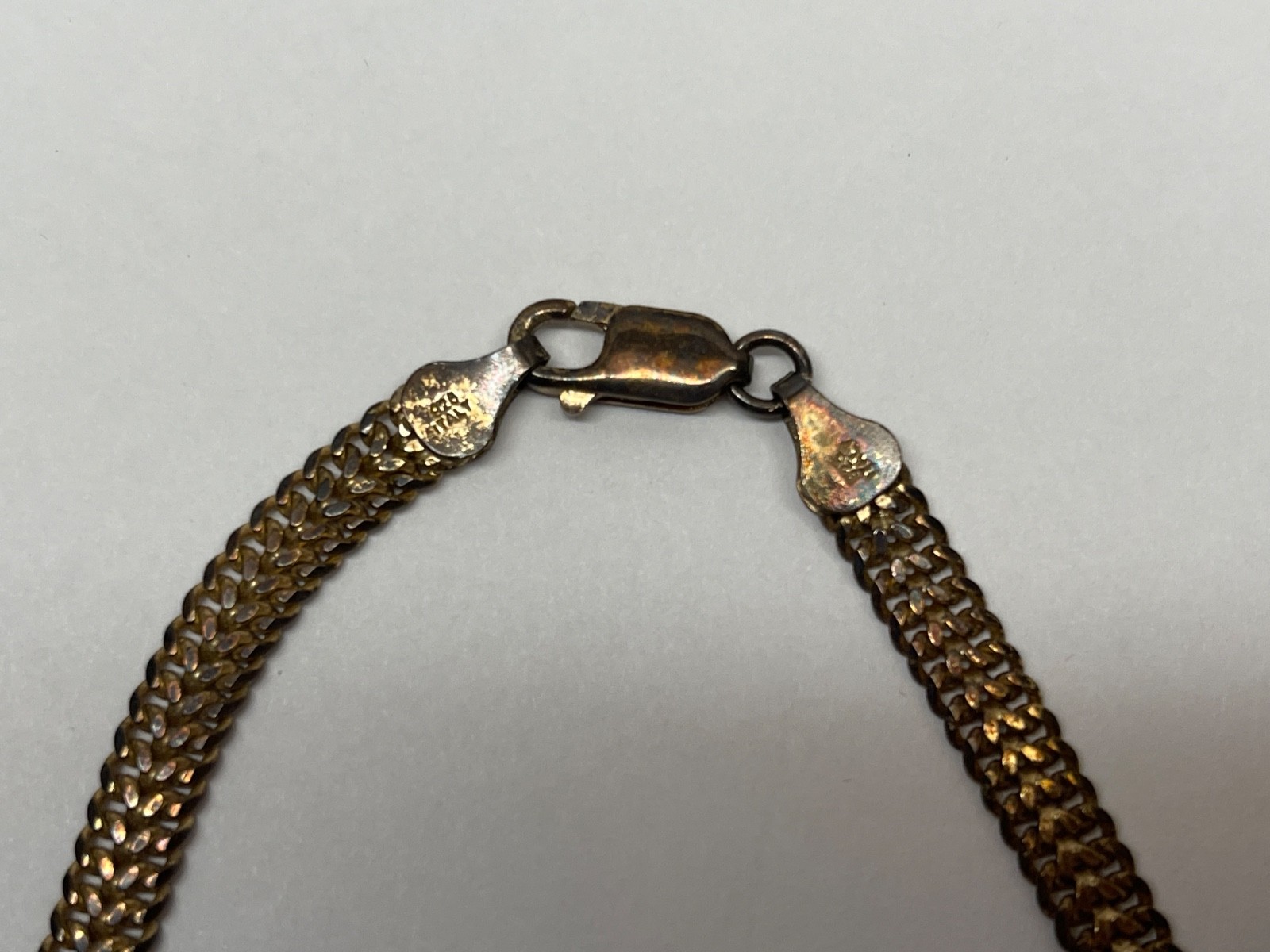 Italy 925 Sterling Gold Wash 5mm Wide Flat Mesh Chain Necklace 23.5” 24.5g