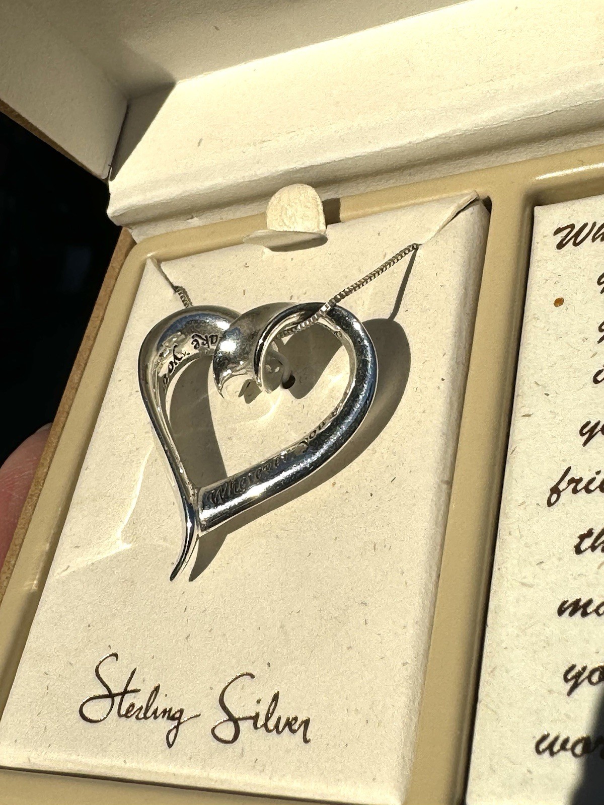 Sterling Heart Pendant/Necklace with Engraved Friendship Sentiment ~Original Box