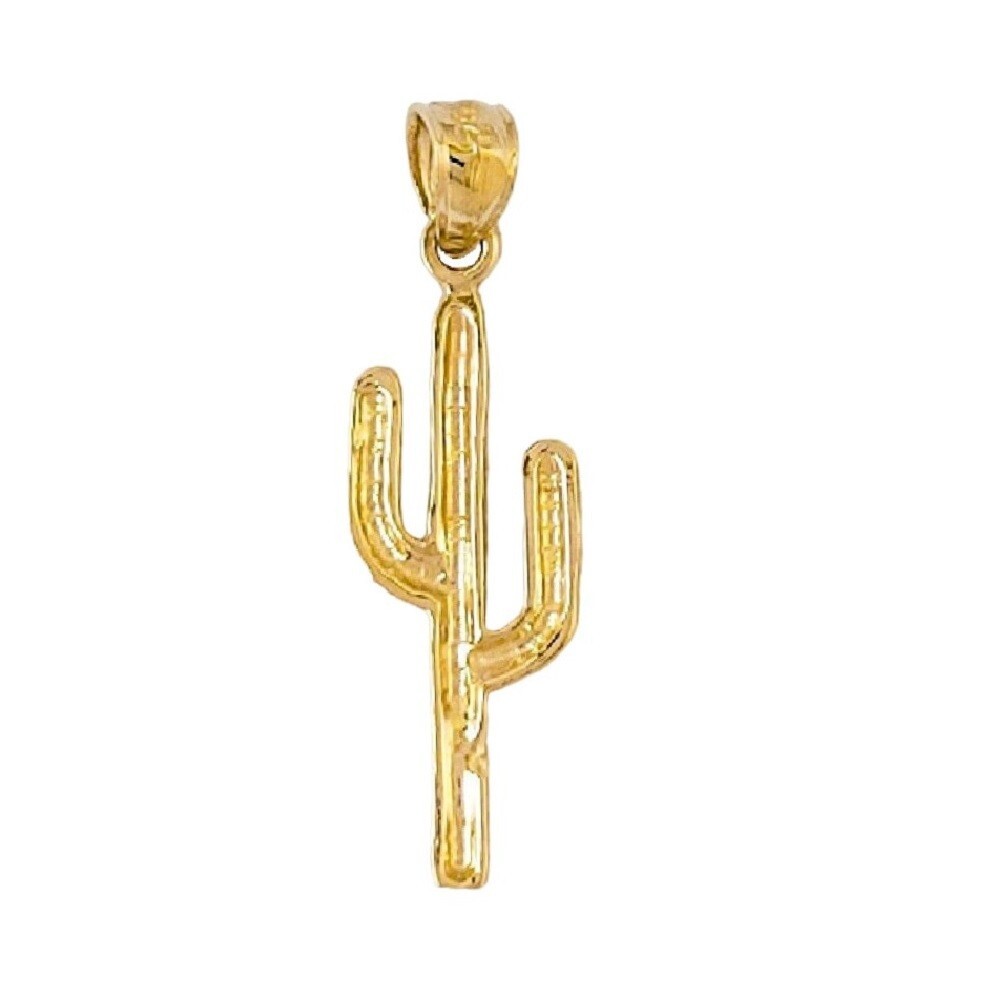 14k Yellow Gold Cactus Pendant / Charm, Made in USA