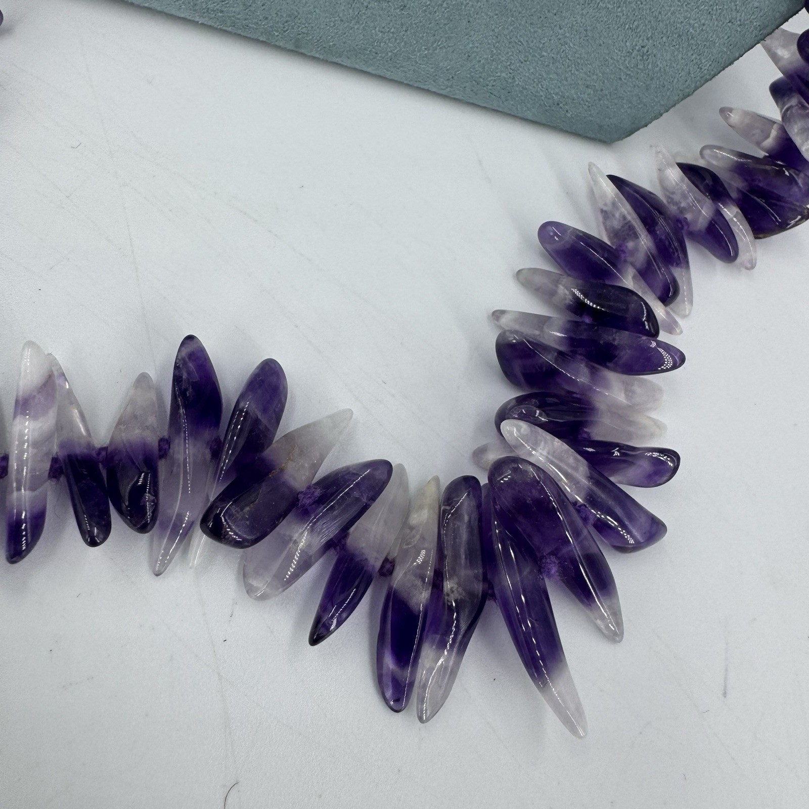9ct gold ametyst gemstone necklace dog tooth long purple layer chunky 30”