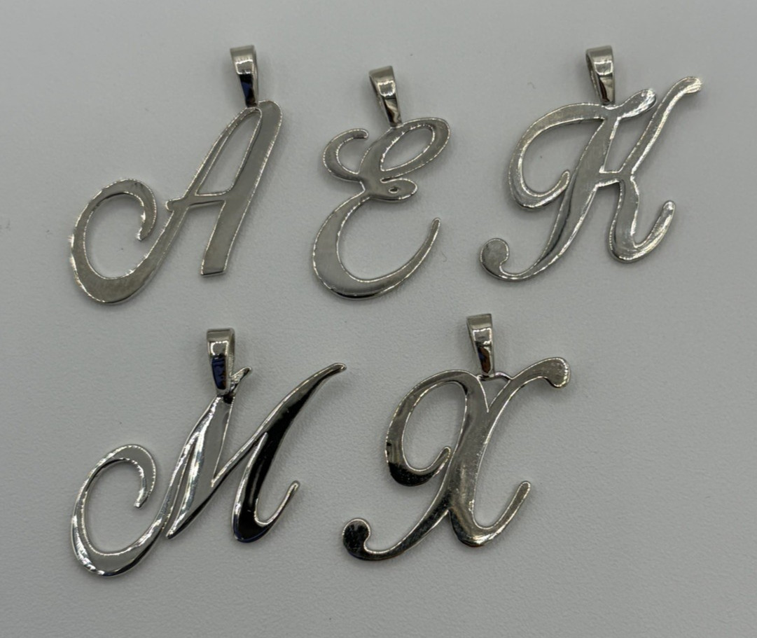 Lot of 5 Sterling Silver 925 Script Initial Letter Pendant A E K M X Charms 8.1g