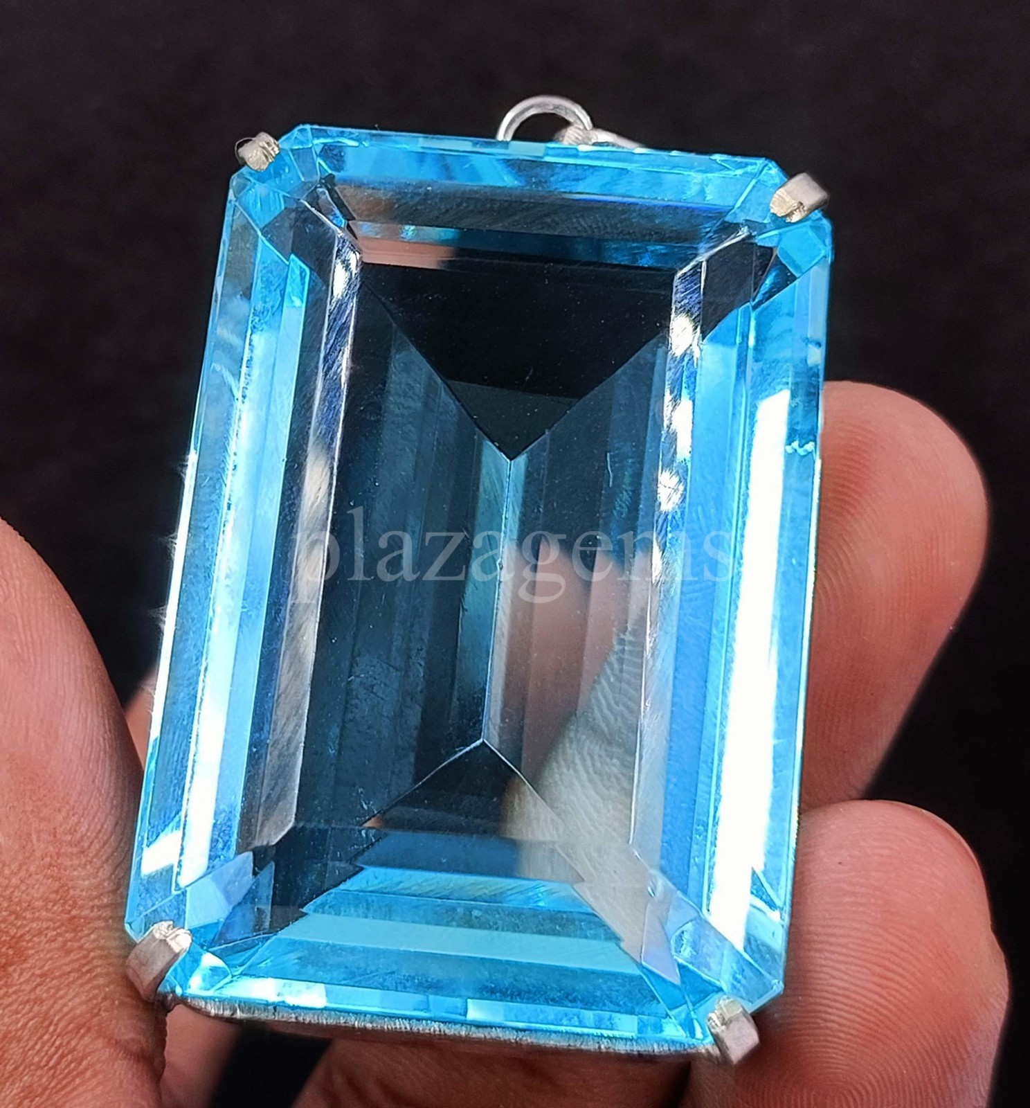245 CT EMERALD CUT NATURAL BLUE AQUAMARINE EGL 925 SILVER PENDANT GEMSTONE 5ARC