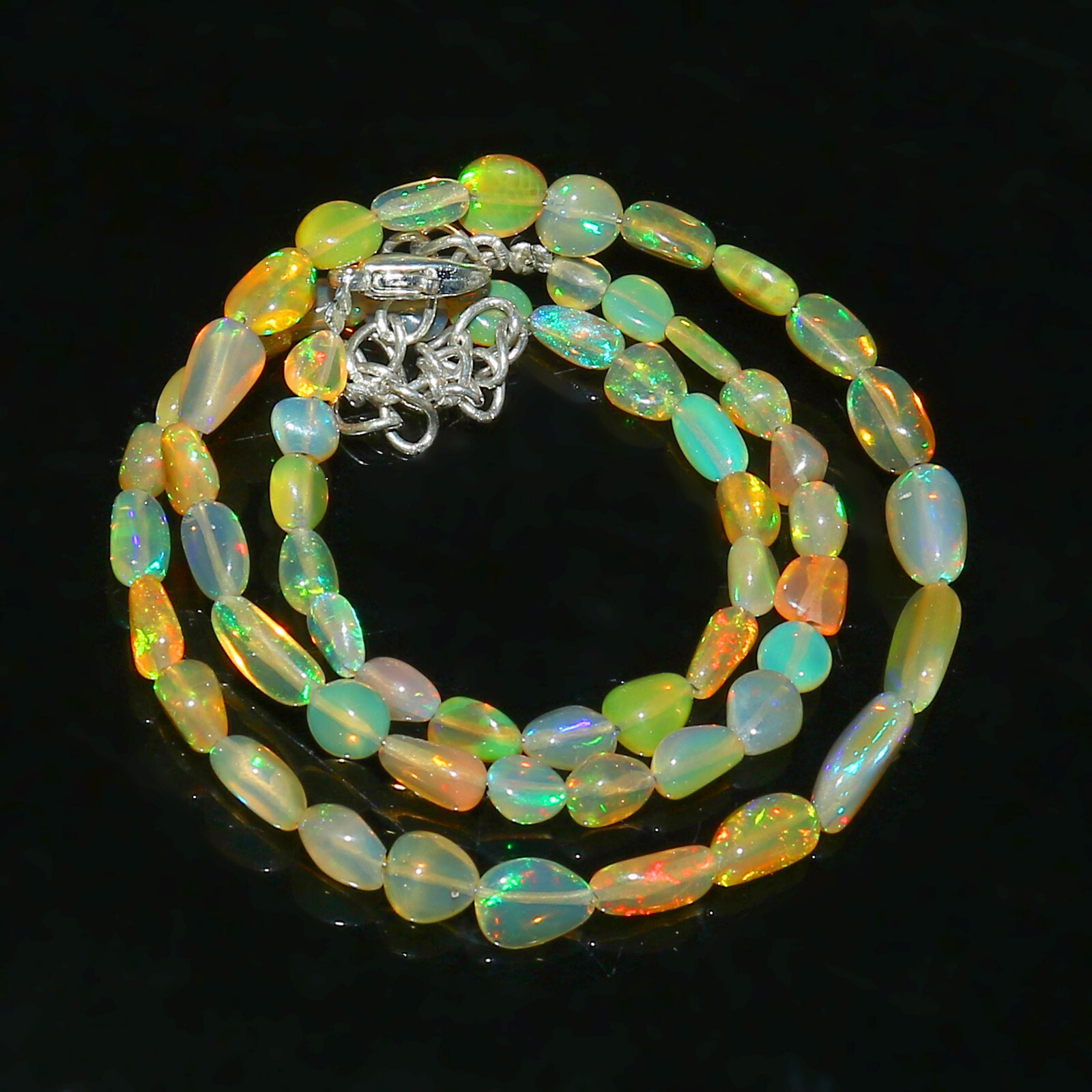 Natural Ethiopian Welo Fire Opal Tumble Beaded Gemstone Necklace 16 Inches