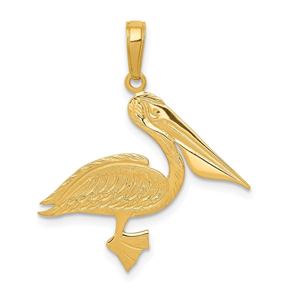 14k Yellow Gold Pelican Bird Shape Charm Pendant L 25mm, W 24mm