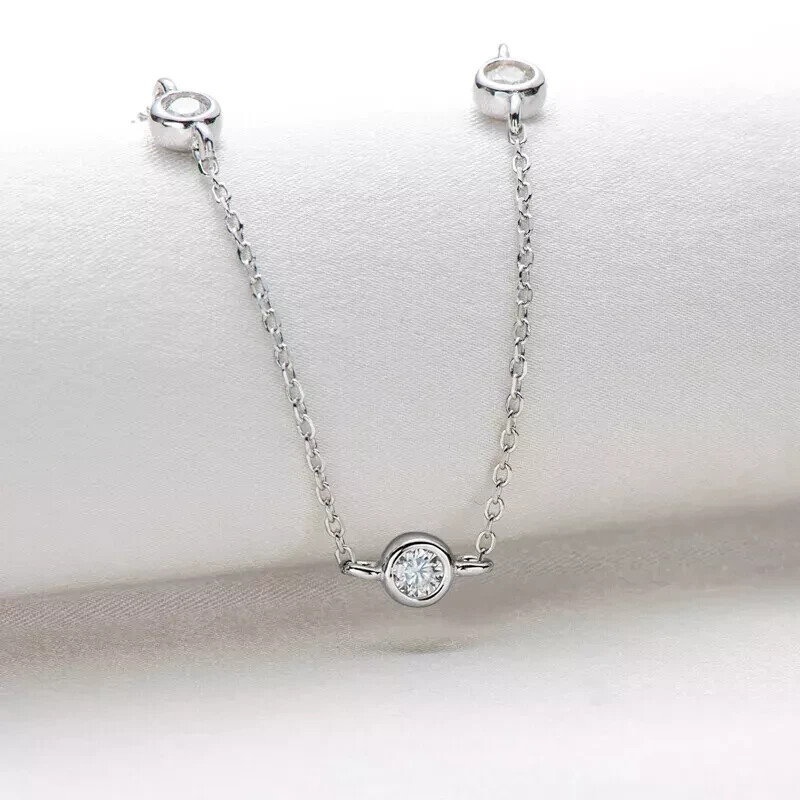 3.00 Ct Round Cut Real Moissanite Women’s Necklace 14k White Gold Plated