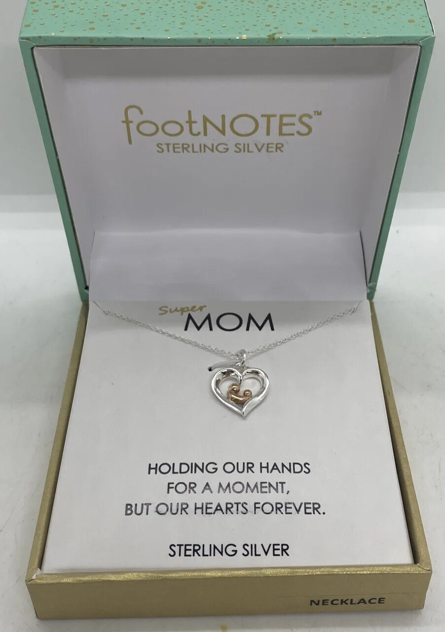 Sterling Silver 925 Footnotes Super Mom Mother Heart Pendant Necklace