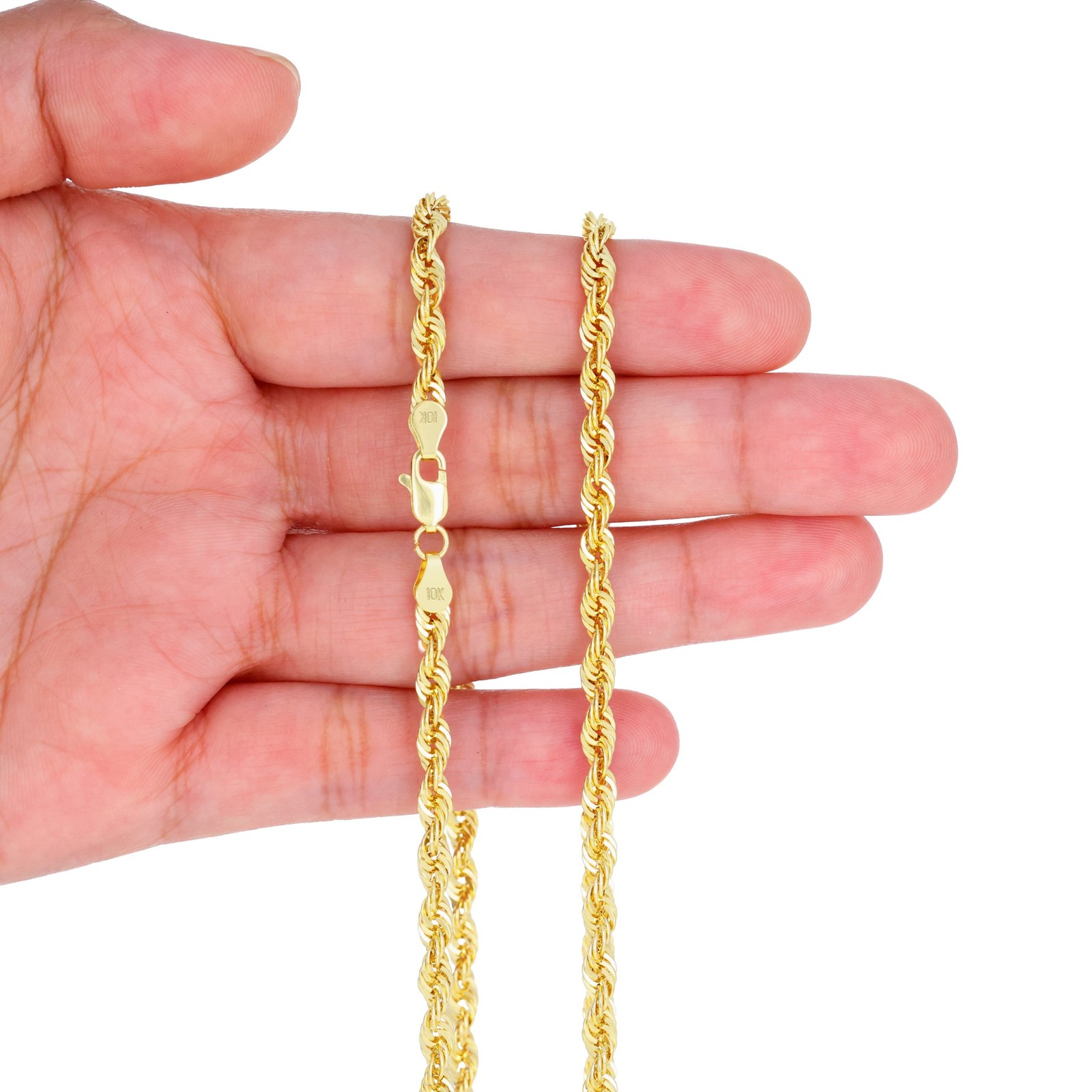 10K Yellow Gold 1mm-4mm Laser Diamond Cut Rope Chain Necklace Men Women 16″- 30″
