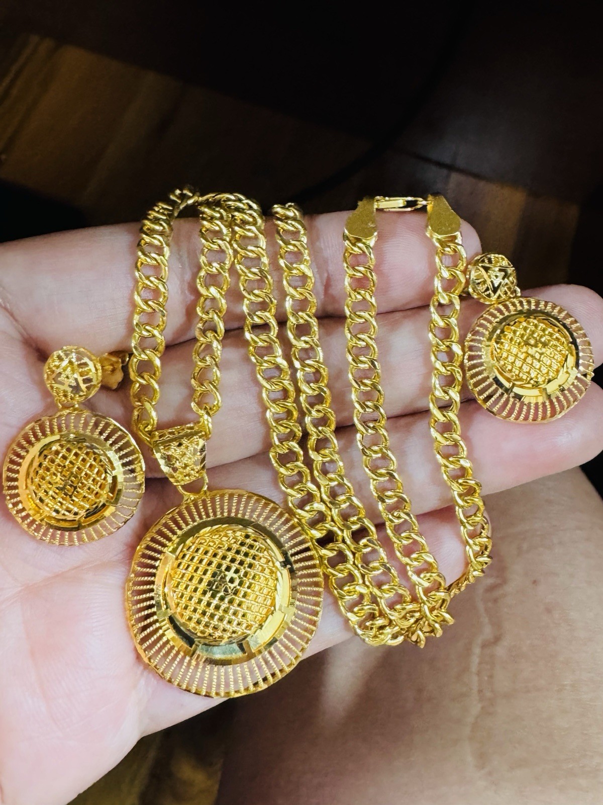 22K 916 Real Gold 18”/18.5” long Round Earring Set Necklace 21.24g 5.5mm WOMENS