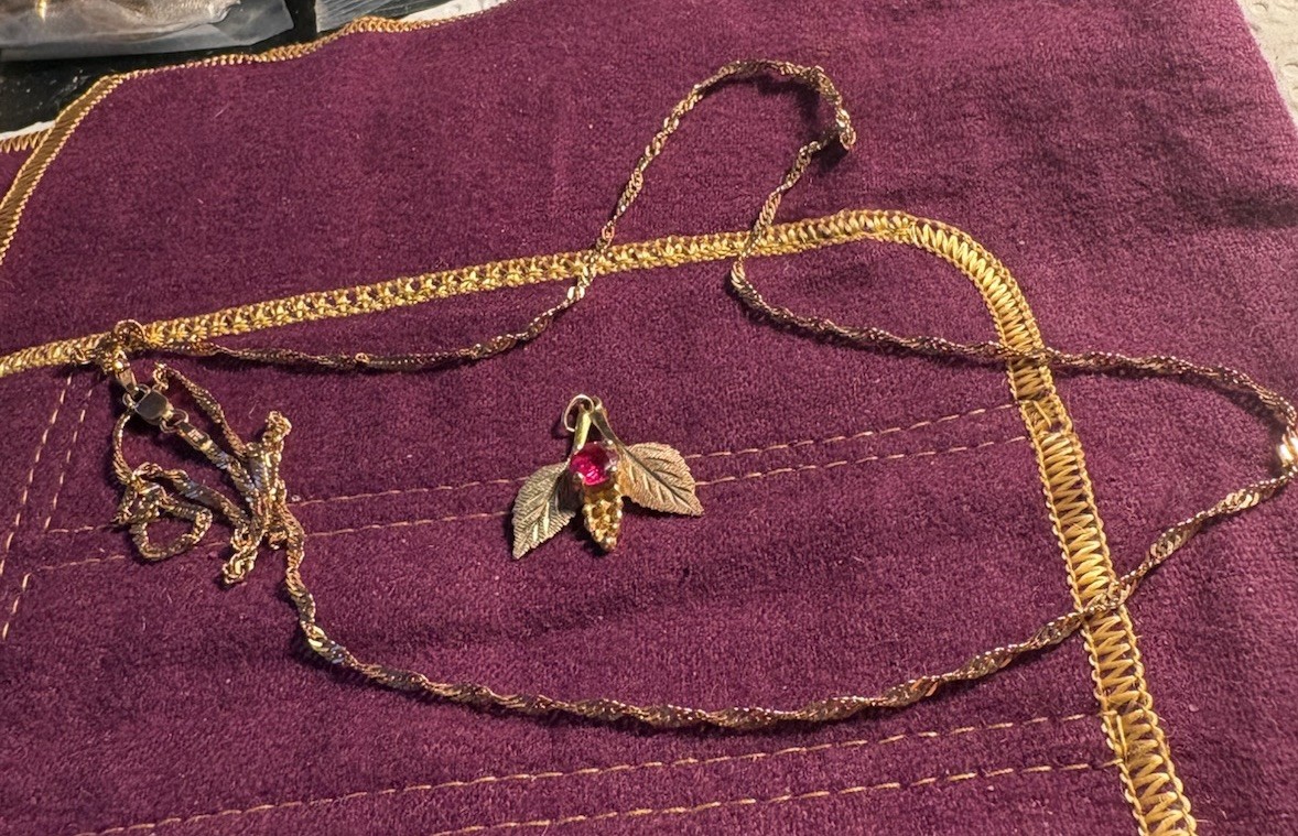 Lot Of Two: 23” 14K Sparkle Chain, 10k Multi Color Gold W Red Stimulant Pendant