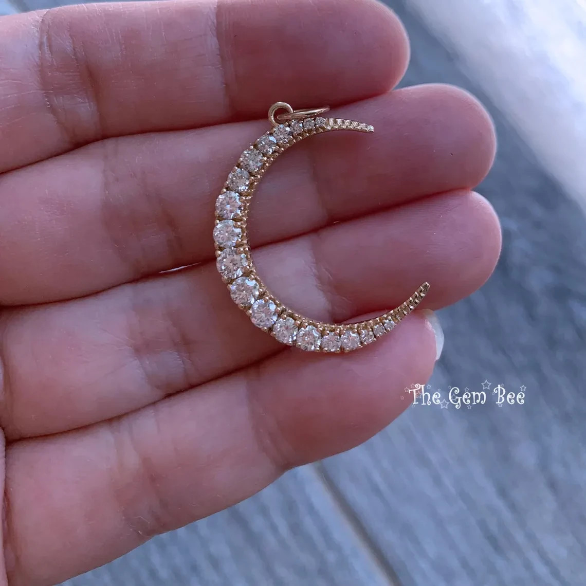 21x26mm 14K Yellow Gold 1.25CT Natural Diamond LARGE Crescent Moon Charm Pendant