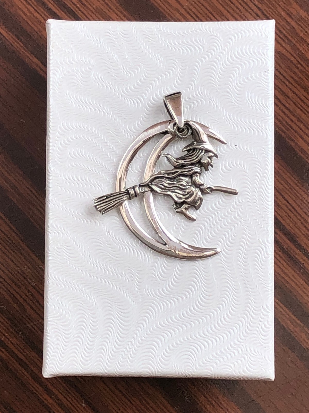 925 Sterling Silver Crescent Moon Broomstick Witch Pendant Women 26mm1.02″/31mm