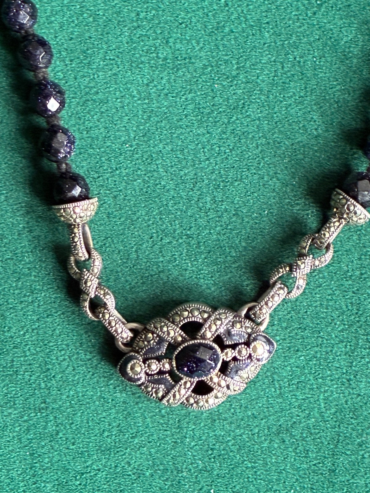 Vintage Judith Jack Sterling, Marcasite & BLUE SUNSTONE Necklace & EARRINGS TOO