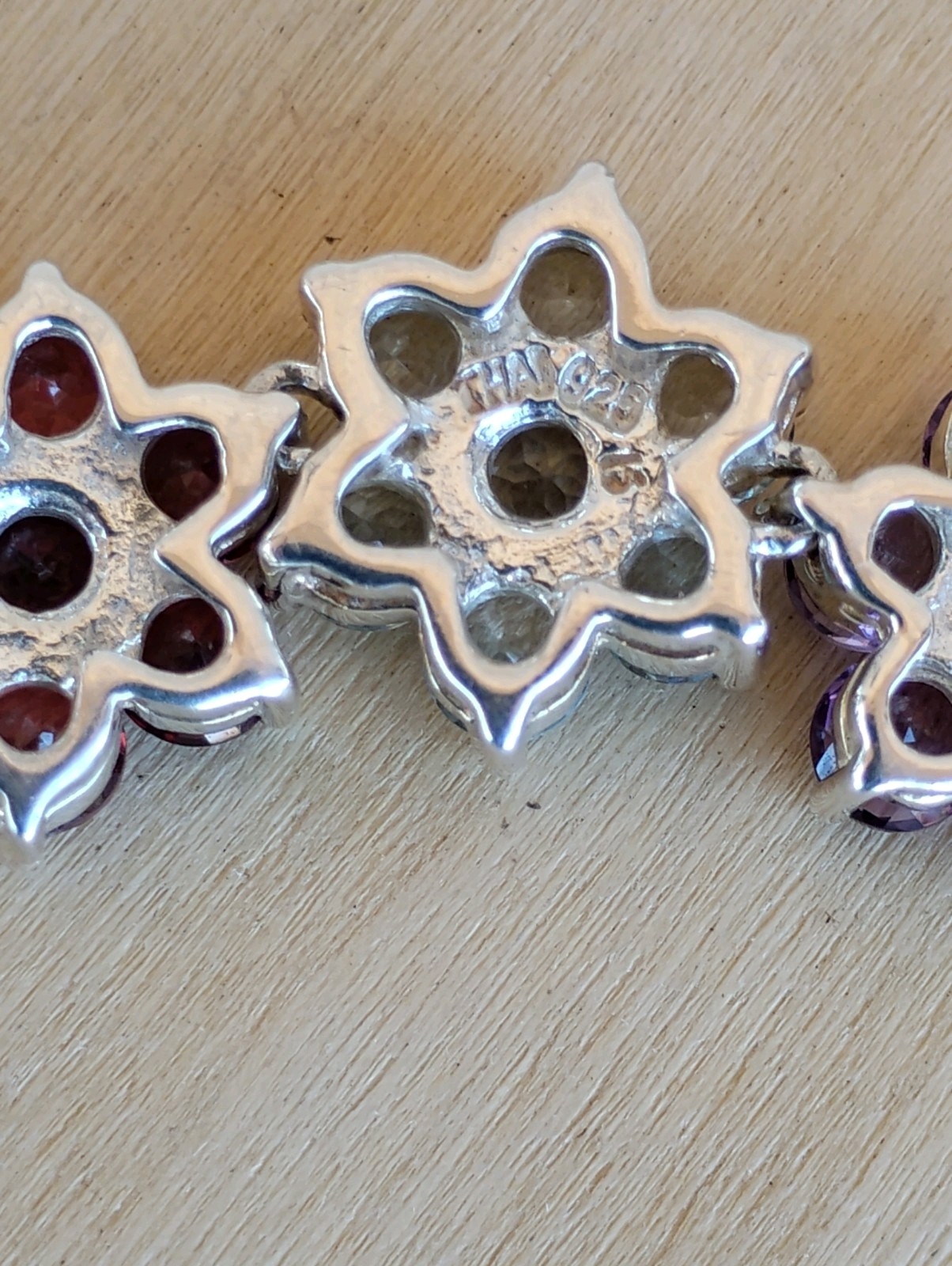 Thai Sterling Silver 925 Multi-Gem Floral Necklace Garnet Amethyst Topaz 20.5″