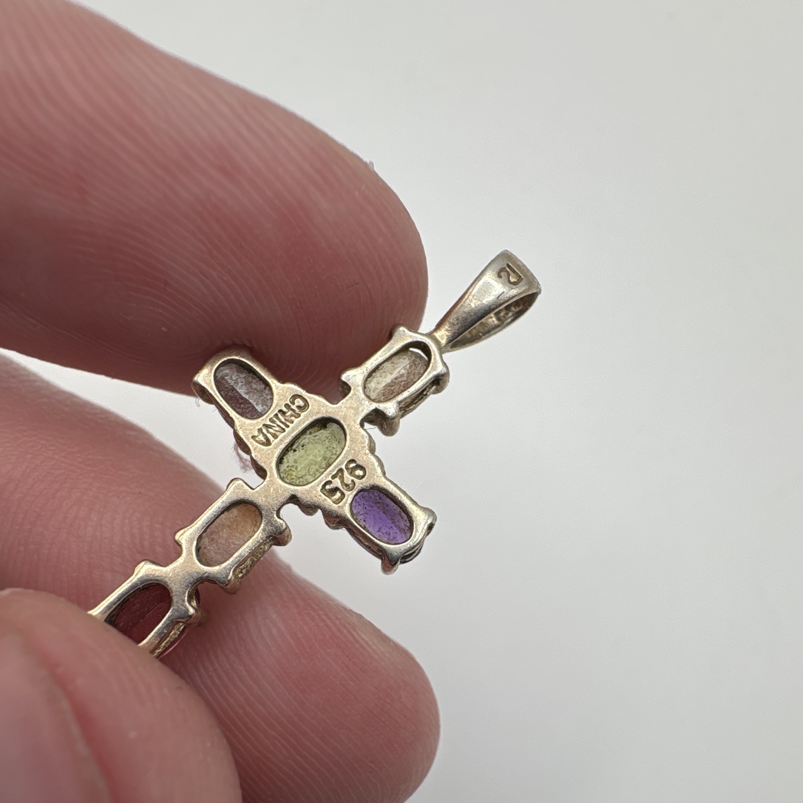 Gold over 925 Sterling Silver Cross Pendant Charm Prong Set 5 Multicolor Gems