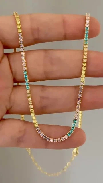 9Ct Round Lab Created Multicolor Sapphire Tennis Necklace 14K Yellow Gold Plated