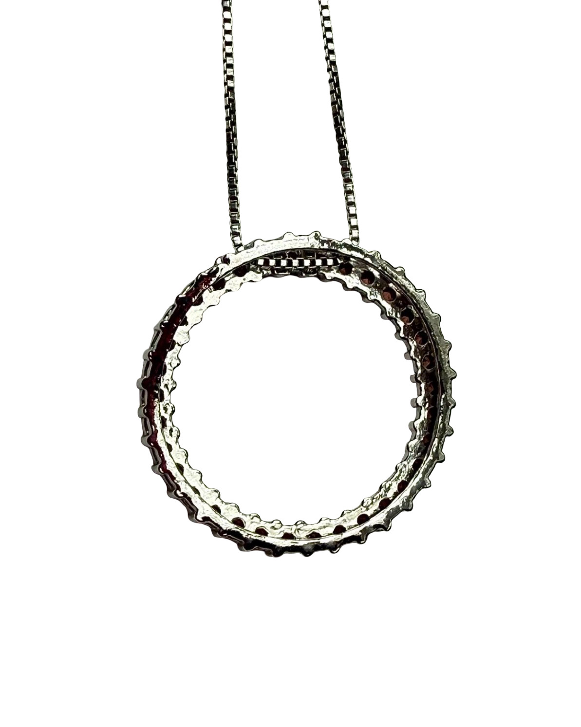 STERLING SILVER 1.6 CT TGW GARNET OPEN CIRCLE PENDANT NECKLACE
