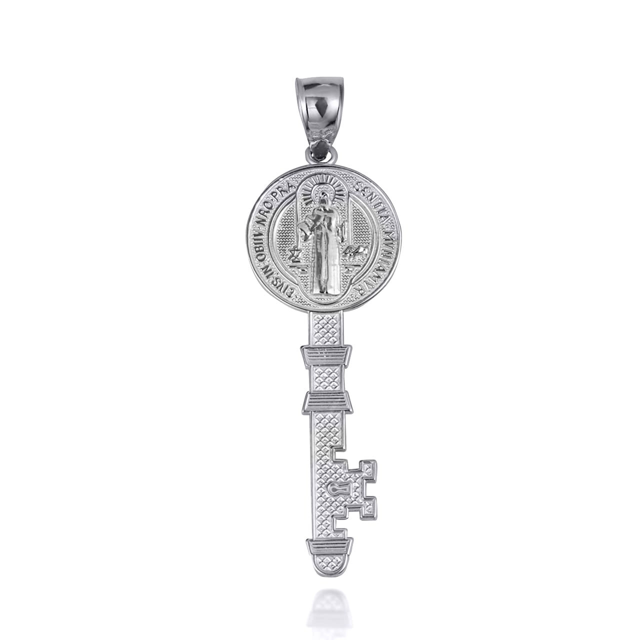 Two-Tone Gold Saint Benedict Medal Key Pendant Necklace (S/L)(Yellow/Rose/White)