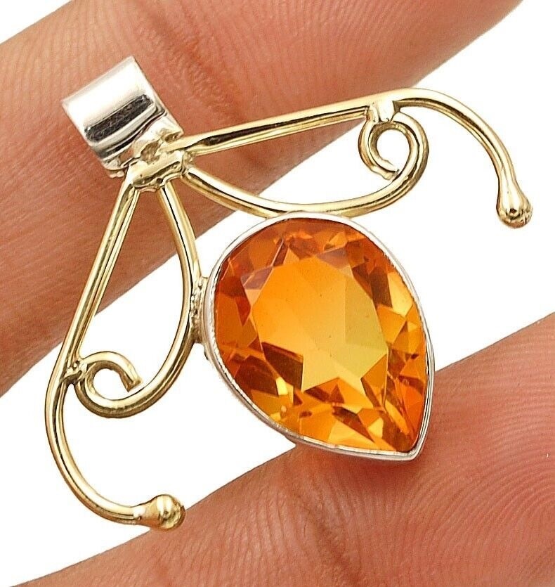 10CT Natural Two Tone Tourmaline Quartz 925 Sterling Silver Pendant Jewelry