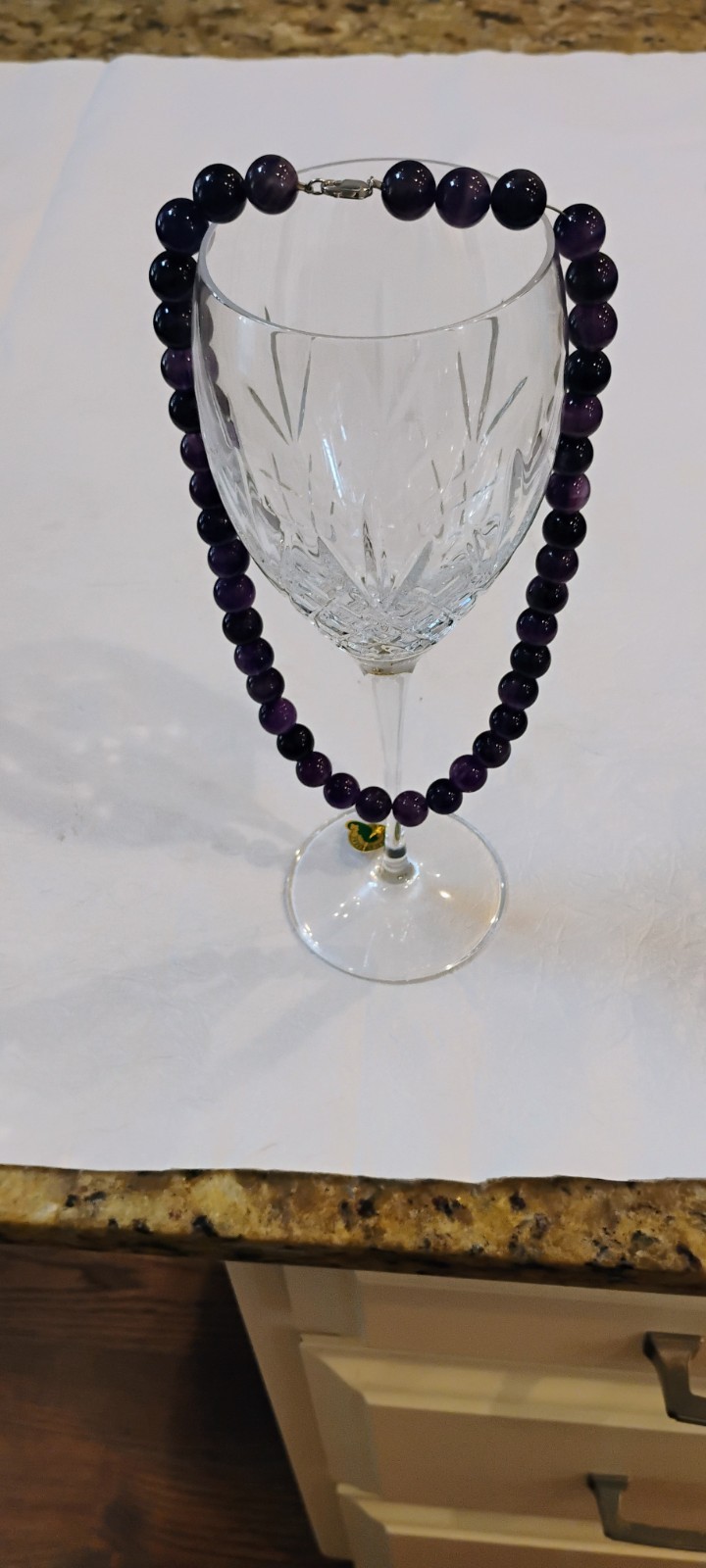 20″ Long Amethyst 12mm Bead Necklace, Signed F P China