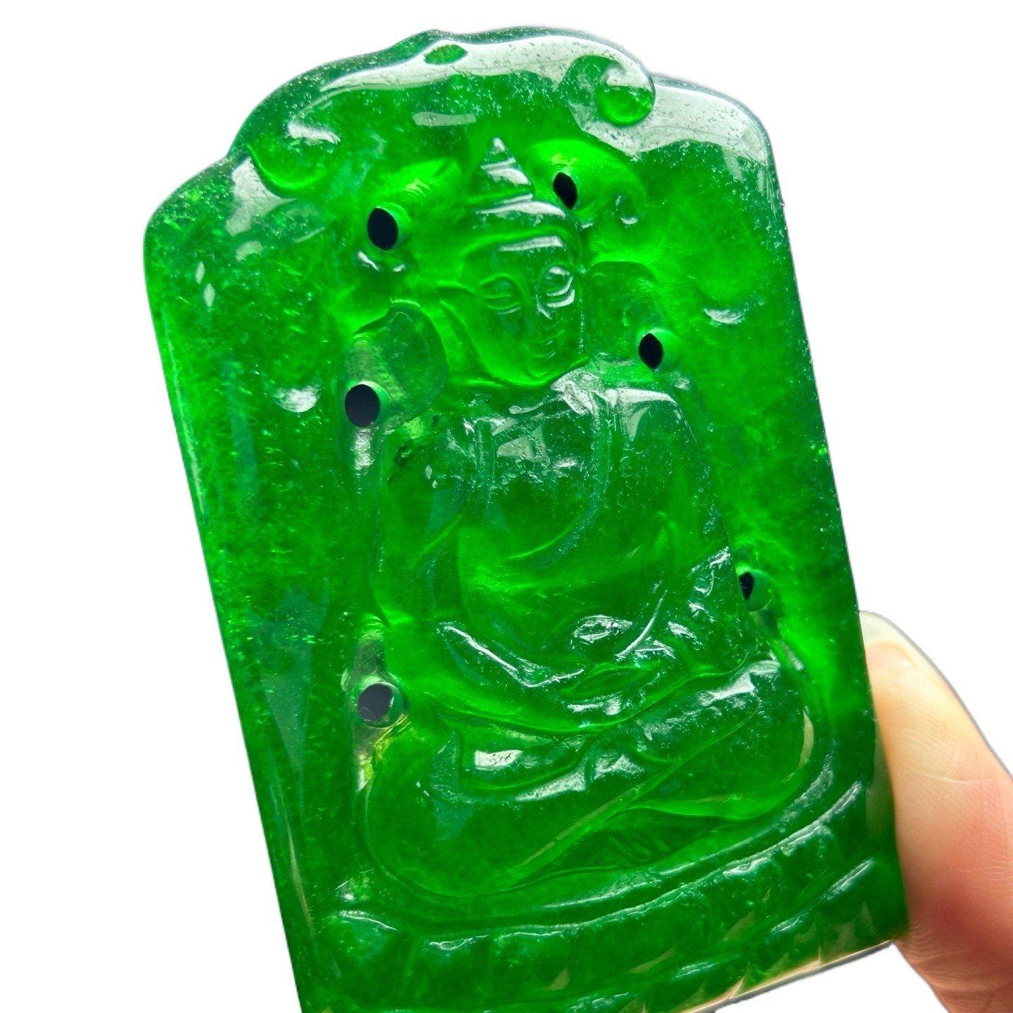 Natural Ice Green Burmese Jadeite Hand Carved Buddha Lucky Pendant Necklace