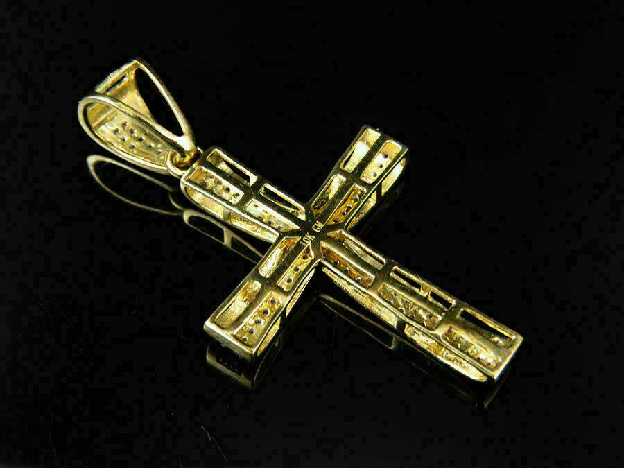3.00Ct Round Cut Moissanite Only Cross Pendant Solid 10K Yellow Gold No Chain