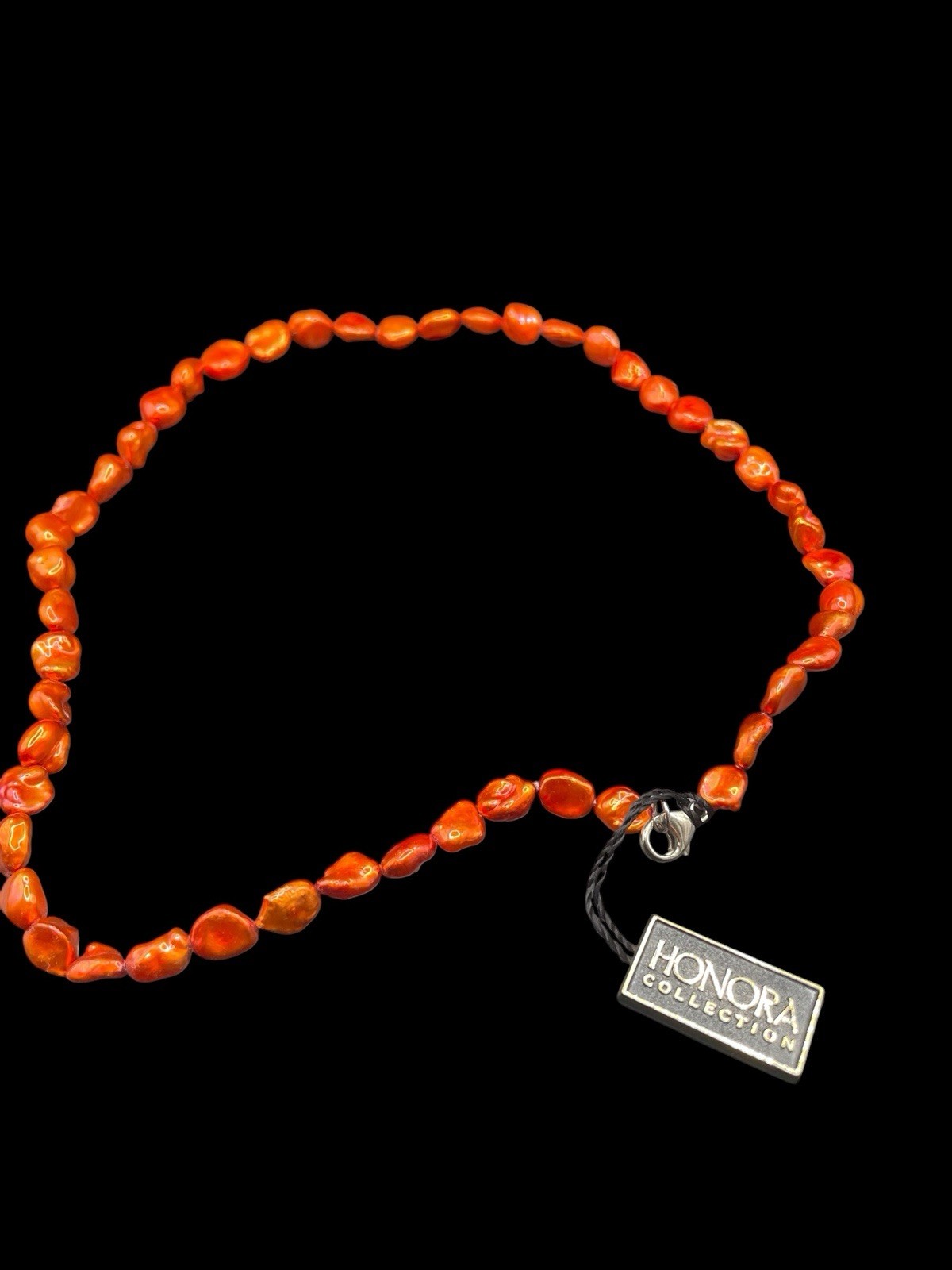 SET OF TWO STRANDS HONORA METALIC ORANGE FRESHWATER PEARL NECKLACES NEW IN BOX
